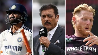 Ravi Shastri, middle, speaks about Ravindra Jadeja and Ben Stokes (AFP Images) Ravi Shastri, middle, speaks about Ravindra Jadeja and Ben Stokes (AFP Images)