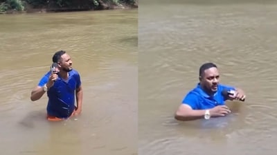 Frazão was talking about the depth of the river at the spot where the girl was last seen swimming. (X/ @RT_com)