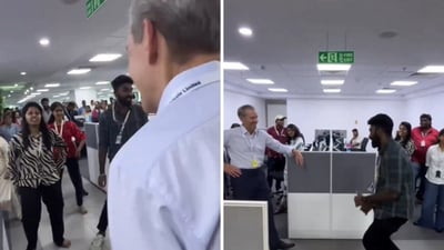 The clip shows the entire office floor filled with employees who match steps as they dance to the Telugu song "Killi Killi." (X/wokepandemic) The clip shows the entire office floor filled with employees who match steps as they dance to the Telugu song "Killi Killi." (X/wokepandemic)