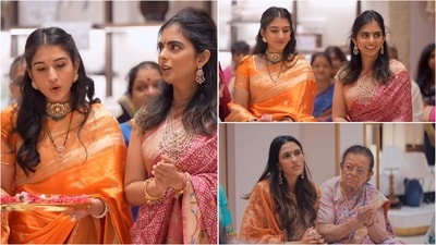 Radhika Merchant, Isha Ambani and Shloka Mehta dazzle in ethnic looks at new store inauguration in Mumbai. (Instagram) Radhika Merchant, Isha Ambani and Shloka Mehta dazzle in ethnic looks at new store inauguration in Mumbai. (Instagram)