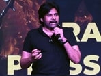 Pawan Kalyan held press conferences in Telangana and AP for his upcoming Telugu-language movie Hari Hara Veera Mallu.(AFP)