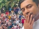 Videos and pictures of Suriya greeting fans outside his home on his birthday are doing the rounds on social media. Videos and pictures of Suriya greeting fans outside his home on his birthday are doing the rounds on social media.