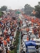 The vehicles stuck in traffic jam due to movement of 'Kanwariyas' on the eve of conclusion of the 'Kanwar Yatra' on the Delhi- Haridwar Expressway, on Tuesday. (PTI)