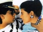 Shah Rukh Khan and Kajol in a still from Baazigar.