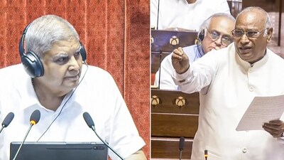 Mallikarjun Kharge said that the country should be told the truth about who was ‘behind’ Jagdeep Dhankhar’s decision to step down. (Sansad TV/ANI Video Grab) Mallikarjun Kharge said that the country should be told the truth about who was ‘behind’ Jagdeep Dhankhar’s decision to step down. (Sansad TV/ANI Video Grab)