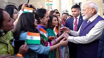 Prime Minister Narendra Modi receives a warm welcome from the members of the Indian Diaspora, in London. (ANI Video Grab)