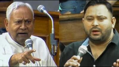 Bihar chief minister Nitish Kumar and leader of Opposition Tejashwi Yadav in state Assembly on Wednesday. (PTI Photos) Bihar chief minister Nitish Kumar and leader of Opposition Tejashwi Yadav in state Assembly on Wednesday. (PTI Photos)