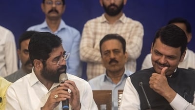 Shinde has asked all the ministers who belong to his party, Shiv Sena, to route all their files through him before they are sent to CM Fadnavis for a final nod. (Satish Bate/HT PHOTO) Shinde has asked all the ministers who belong to his party, Shiv Sena, to route all their files through him before they are sent to CM Fadnavis for a final nod. (Satish Bate/HT PHOTO)