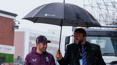 England's Liam Dawson amid rainfall ahead of the fourth Test. (PTI) England's Liam Dawson amid rainfall ahead of the fourth Test. (PTI)