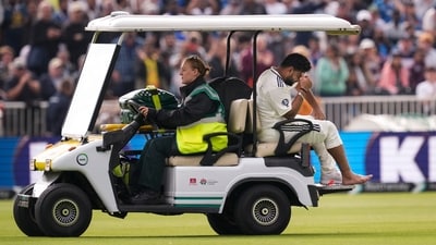 Rishabh Pant retired hurt with an injured foot on the opening day. Pant was on 37 at Old Trafford when an attempted reverse sweep off Chris Woakes saw the ball deflect onto his right ankle and foot. (PTI) Rishabh Pant retired hurt with an injured foot on the opening day. Pant was on 37 at Old Trafford when an attempted reverse sweep off Chris Woakes saw the ball deflect onto his right ankle and foot. (PTI)