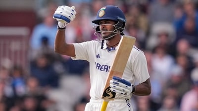 Sai Sudharsan made the opportunity count in his comeback game with a fifty. He looked solid with his approach, but a loose pull shot ended his knock for 61. (PTI) Sai Sudharsan made the opportunity count in his comeback game with a fifty. He looked solid with his approach, but a loose pull shot ended his knock for 61. (PTI)