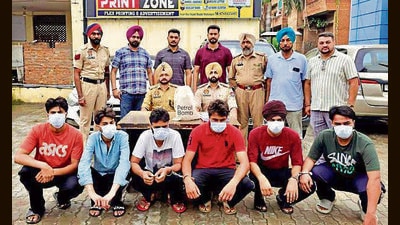The six accused in police custody in Ludhiana on Tuesday. (HT Photo) The six accused in police custody in Ludhiana on Tuesday. (HT Photo)
