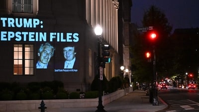 A message calling on President Donald Trump to release all files related to Jeffrey Epstein is projected onto the US Chamber of Commerce building. (AFP file) A message calling on President Donald Trump to release all files related to Jeffrey Epstein is projected onto the US Chamber of Commerce building. (AFP file)