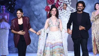 Tamannaah Bhatia with designer Rahul Mishra and wife Divya Tamannaah Bhatia with designer Rahul Mishra and wife Divya