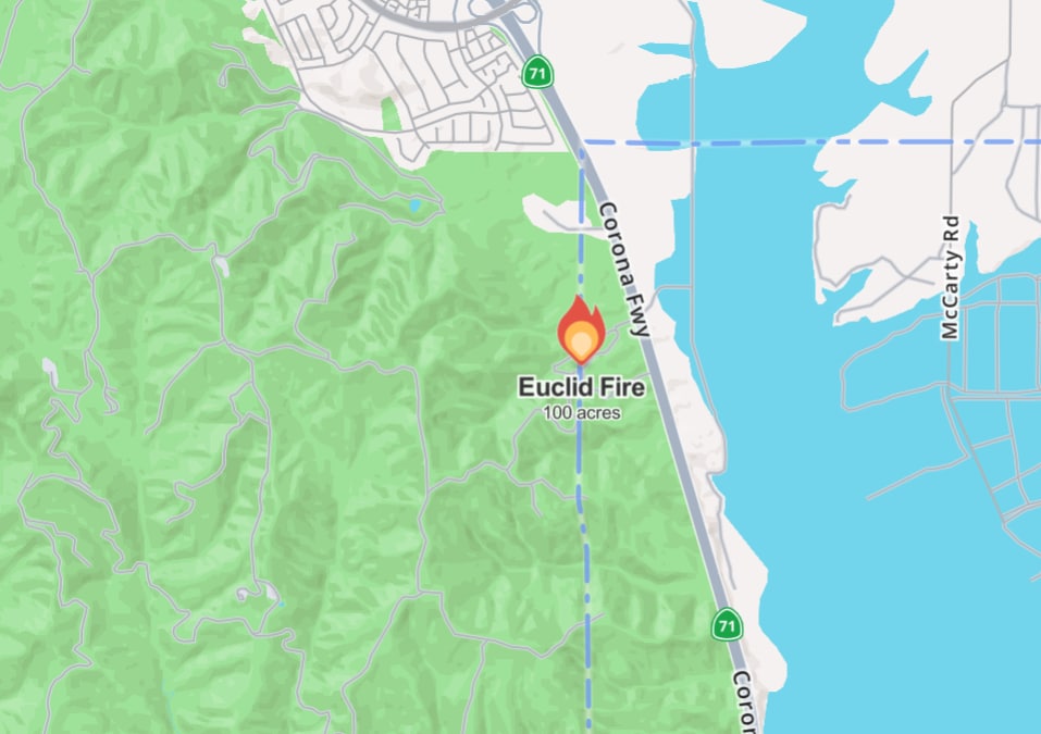 The Euclid Fire has spread over 100 acres, as per the latest update from Watch Duty. (Screenshot/ Watch Duty) The Euclid Fire has spread over 100 acres, as per the latest update from Watch Duty. (Screenshot/ Watch Duty)