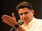 Congress leader Sachin Pilot addresses a press conference.
