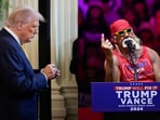 President Donald Trump (L, AP Photo) and Hulk Hogan campaigning for Trump (AFP)