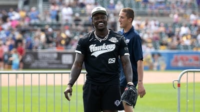 AJ Brown of the Philadelphia Eagles warms up prior to the Cooper DeJean All-Star Charity Softball Game at Principal Park (Getty Images via AFP) AJ Brown of the Philadelphia Eagles warms up prior to the Cooper DeJean All-Star Charity Softball Game at Principal Park (Getty Images via AFP)