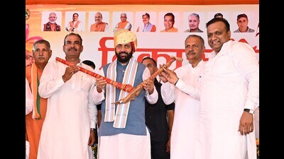 Haryana chief minister Nayab Singh Saini during an event in Charkhi Dadri on Thursday. (Sourced)