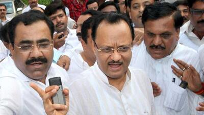 NCP-leader-Ajit-Pawar-with-party-leaders-after-a-meeting-in-Mumbai-on-Friday-PTI-Santosh-Hirlekar