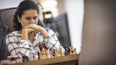 India's Koneru Humpy reacts during semifinal chess match against China's Tingjie Lei at FIDE Women's World Cup 2025 (FIDE) India's Koneru Humpy reacts during semifinal chess match against China's Tingjie Lei at FIDE Women's World Cup 2025 (FIDE)