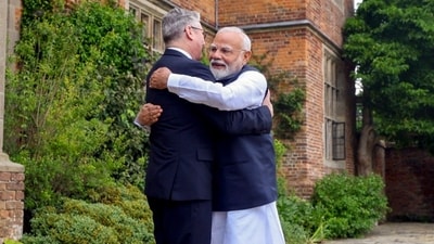 Prime Minister Narendra Modi with his British counterpart Keir Starmer during a meeting at Chequers Estate, in UK. (X-@narendramodi) Prime Minister Narendra Modi with his British counterpart Keir Starmer during a meeting at Chequers Estate, in UK. (X-@narendramodi)
