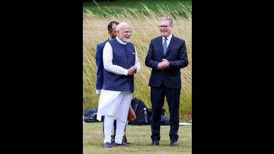 Prime Minister Narendra Modi and British counterpart Keir Starmer in the UK on Thursday. (ANI) (ANI) Prime Minister Narendra Modi and British counterpart Keir Starmer in the UK on Thursday. (ANI) (ANI)