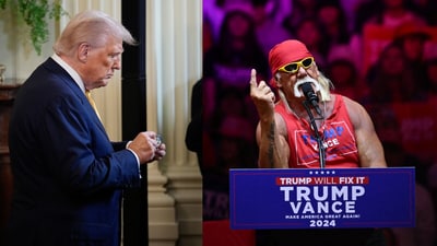 President Donald Trump (L, AP Photo) and Hulk Hogan campaigning for Trump (AFP) (AP and AFP) President Donald Trump (L, AP Photo) and Hulk Hogan campaigning for Trump (AFP) (AP and AFP)