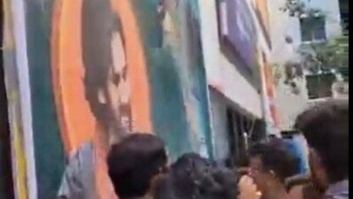Pawan Kalyan's poster torn in Bengaluru by Kannada activists.