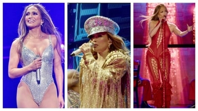 Jennifer Lopez aka JLo turned 56 on July 24. On this occasion, let’s take a look at some of her head-turning outfits from her ongoing Up All Night, the singer's fifth concert tour. As a powerhouse performer, JLo has donned several jaw-dropping outfits, from bejewelled bodysuits to flowy pants. (PC: Instagram/ Jennifer Lopez and IG/@jloxverse) Jennifer Lopez aka JLo turned 56 on July 24. On this occasion, let’s take a look at some of her head-turning outfits from her ongoing Up All Night, the singer's fifth concert tour. As a powerhouse performer, JLo has donned several jaw-dropping outfits, from bejewelled bodysuits to flowy pants. (PC: Instagram/ Jennifer Lopez and IG/@jloxverse)