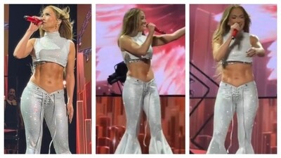 Jennifer Lopez flaunted her abs in this high-neck crop top, paired with shimmery flared pants. It's casual with a retro touch, very y2k like. (PC: Instagram/ Jennifer Lopez) Jennifer Lopez flaunted her abs in this high-neck crop top, paired with shimmery flared pants. It's casual with a retro touch, very y2k like. (PC: Instagram/ Jennifer Lopez)