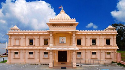 Shree Swaminarayan Temple in Melbourne’s Boronia was defaced with red-painted racist slurs. (Shri Swaminarayan Temple Melbourne) Shree Swaminarayan Temple in Melbourne’s Boronia was defaced with red-painted racist slurs. (Shri Swaminarayan Temple Melbourne)