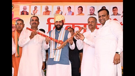 Haryana chief minister Nayab Singh Saini during an event in Charkhi Dadri on Thursday. (Sourced)