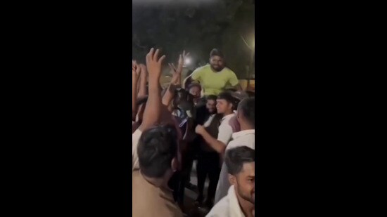 Screenshot of a video of the celebratory procession following Rahul’s release. (Sourced)