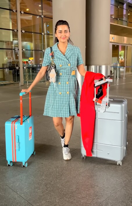 Actor Tejasswi Prakash spotted at the airport with her Labubu Actor Tejasswi Prakash spotted at the airport with her Labubu