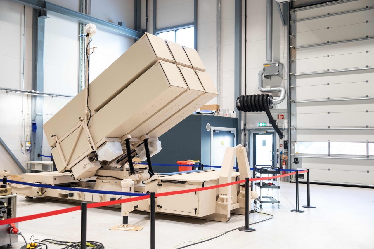 A Nasams surface-to-air missile launcher sat on a production floor in Norway in 2023. A Nasams surface-to-air missile launcher sat on a production floor in Norway in 2023.