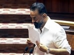 MNM, MP Kamal Haasan during his oath ceremony in the Rajya Sabha during the Monsoon Session of the Parliament, in New Delhi on Friday. (Sansad TV/ANI Video Grab)
MNM, MP Kamal Haasan during his oath ceremony in the Rajya Sabha during the Monsoon Session of the Parliament, in New Delhi on Friday. (Sansad TV/ANI Video Grab)