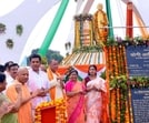 Chief minister Yogi Adityanath with others during the unveiling of a statue of 'Bharat Ratna' Jayaprakash Narayan in Gorakhpur on Thursday. (PTI)