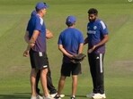 Jasprit Bumrah talks to Gautam Gambhir and Morne Morkel Jasprit Bumrah talks to Gautam Gambhir and Morne Morkel