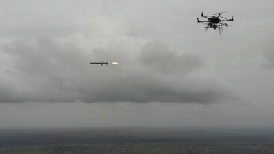A UAV-developed missile being launched during a successful DRDO-led operation in Andhra Pradesh. (MOD)