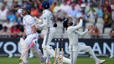 It took India a long time to find any success, but it was the bowling of Washington Sundar that provided it after lunch, finding the outside edge of Ollie Pope. Another followed, as Sundar dismissed Harry Brook — but why was he only introduced in the 68th over? (AP) It took India a long time to find any success, but it was the bowling of Washington Sundar that provided it after lunch, finding the outside edge of Ollie Pope. Another followed, as Sundar dismissed Harry Brook — but why was he only introduced in the 68th over? (AP)
