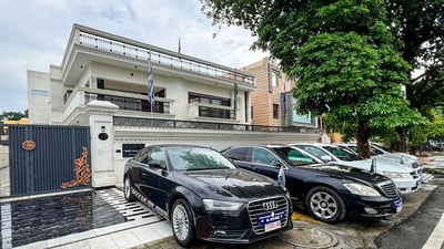 Noida unit of UP STF busts an illegal embassy running in Ghaziabad and arrests Harsh Vardhan Jain, who was running an illegal West Arctic Embassy by taking a rented house in Kavinagar calling himself Consul/Ambassador of countries like West Arctica, Saborga, Poulvia, Lodonia and travels in vehicles with diplomatic number plates, on Wednesday. (ANI) Noida unit of UP STF busts an illegal embassy running in Ghaziabad and arrests Harsh Vardhan Jain, who was running an illegal West Arctic Embassy by taking a rented house in Kavinagar calling himself Consul/Ambassador of countries like West Arctica, Saborga, Poulvia, Lodonia and travels in vehicles with diplomatic number plates, on Wednesday. (ANI)