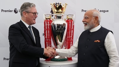 Indian PM Narendra Modi and his British PM Keir Starmer strike a pose with the Premier League football championship trophy during Modi's recent visit to UK. (X/@NarendraModi) Indian PM Narendra Modi and his British PM Keir Starmer strike a pose with the Premier League football championship trophy during Modi's recent visit to UK. (X/@NarendraModi)