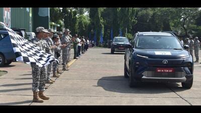 The Shaurya Bharat EV drive reached Air Force Station Ambala on Friday as part of its three-day rally from July 25 to 27. (HT Photo)