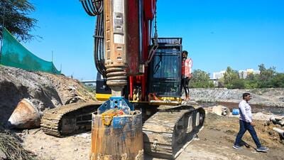 The construction site of the Chilla elevated road in Noida in March 2025. (HT Archive) The construction site of the Chilla elevated road in Noida in March 2025. (HT Archive)