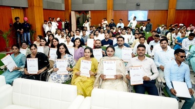 The letters were handed over by Chandigarh chief secretary Rajeev Verma, marking a step forward in filling advertised teaching positions. (HT)