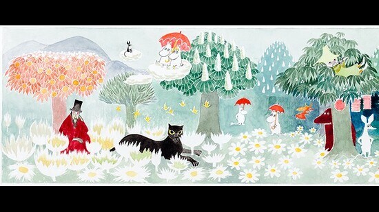 Tove Jansson’s cover illustration for Moumine le Troll, the French version of her 1968 book Finn Family Moomintroll.