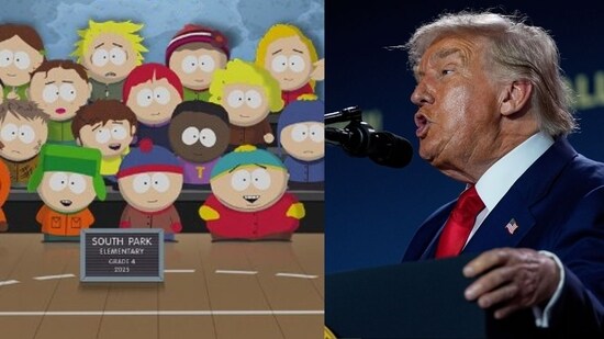 South Park's Season 27 premiered after a two-and-a-half-year break, featuring President Donald Trump in bed with Satan. (@SouthPark/X, (AP Photo/Julia Demaree Nikhinson))