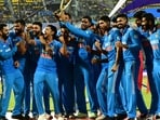 Team India players celebrating their win in Asia Cup 2023 Team India players celebrating their win in Asia Cup 2023