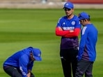 Manchester: India's captain Shubman Gill along with head coach Gautam Gambhir and a support staff inspects the pitch Manchester: India's captain Shubman Gill along with head coach Gautam Gambhir and a support staff inspects the pitch